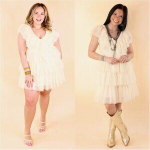 Entro SZ L Ivory Tiered Tulle Dress Fairy Bride Wedding Party Dressy Coquette